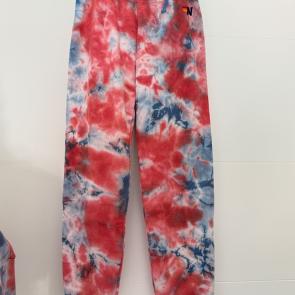 Aviator Nation Light Blue & Red Tie Dye Pullover Sweatshirt & Jogger Set - Picture 10 of 13